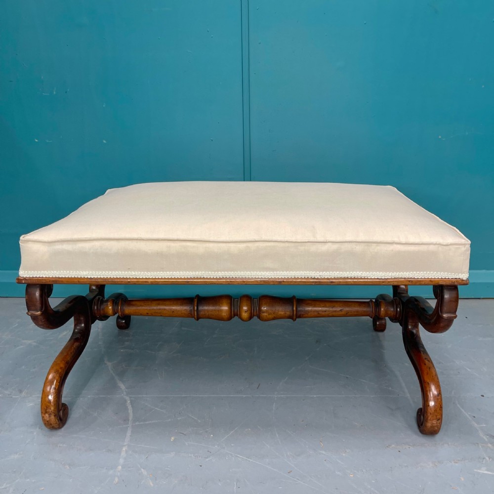 English Regency walnut X frame centre stool  View II