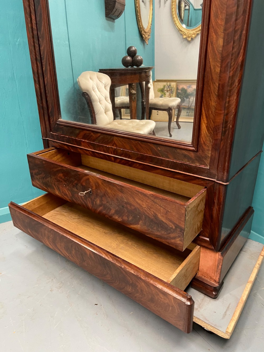 French mirror door armoire with adjustable shelves View V