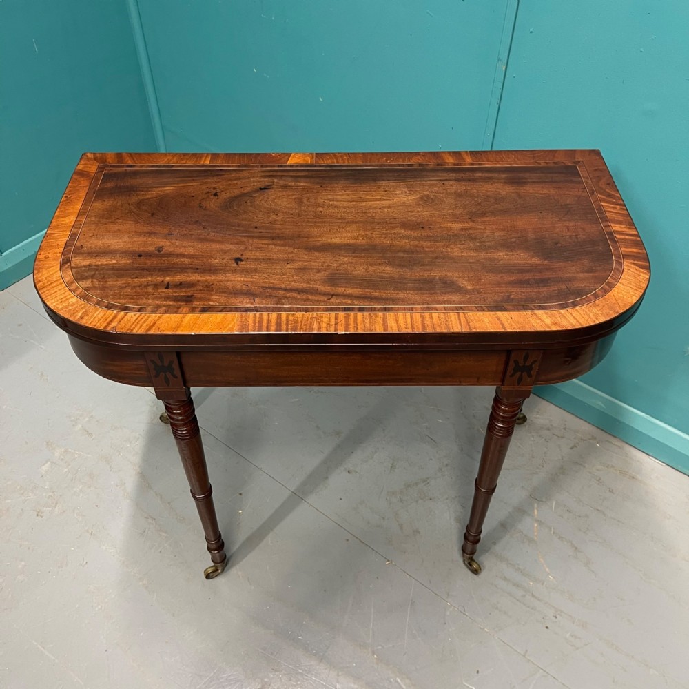 Regency cross banded games table on castors View IV