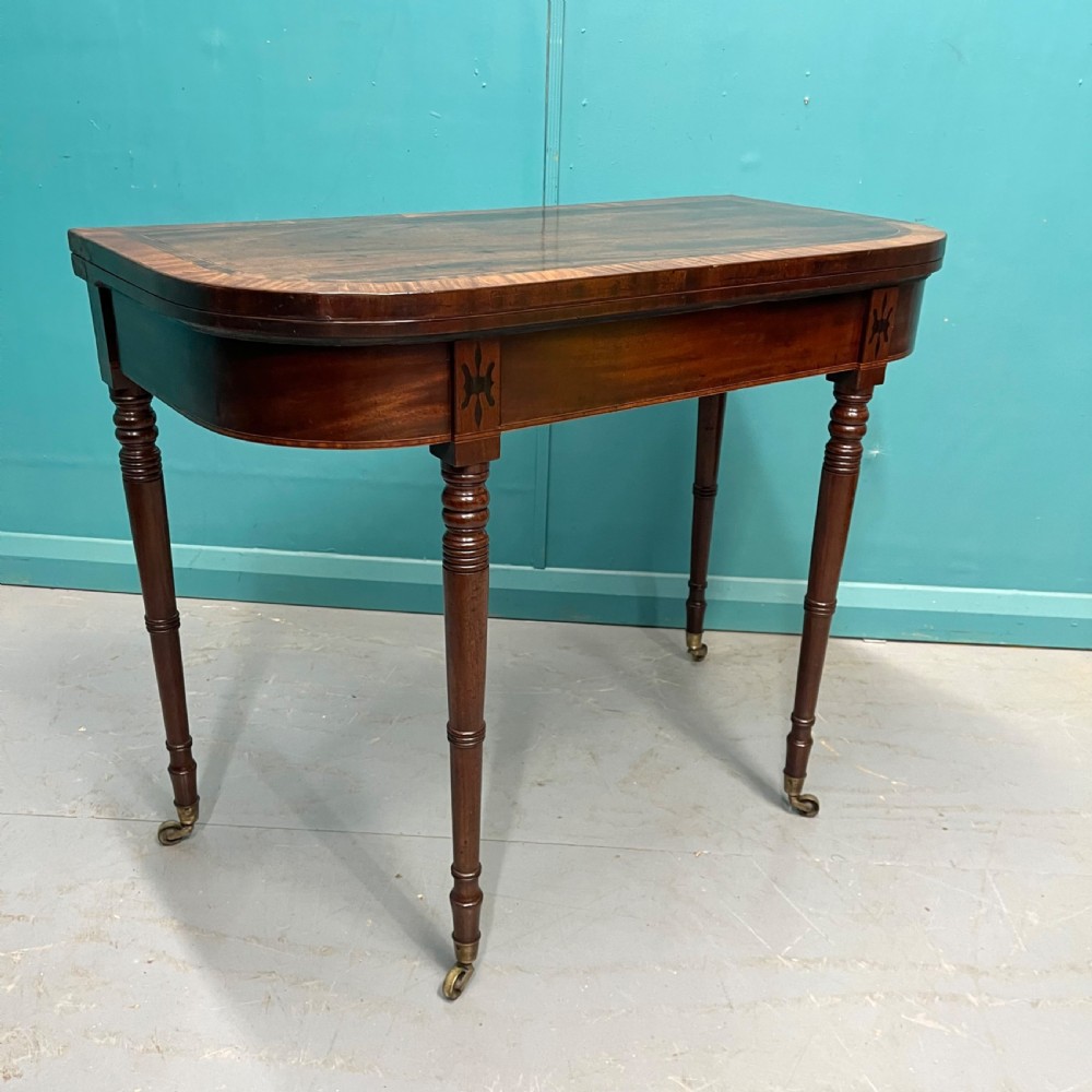 Regency cross banded games table on castors View VIII