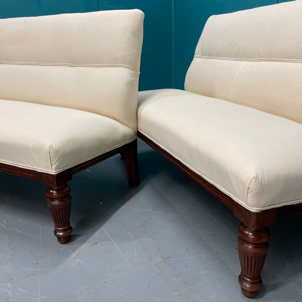 Pair of 19th century window seats in French linen View II