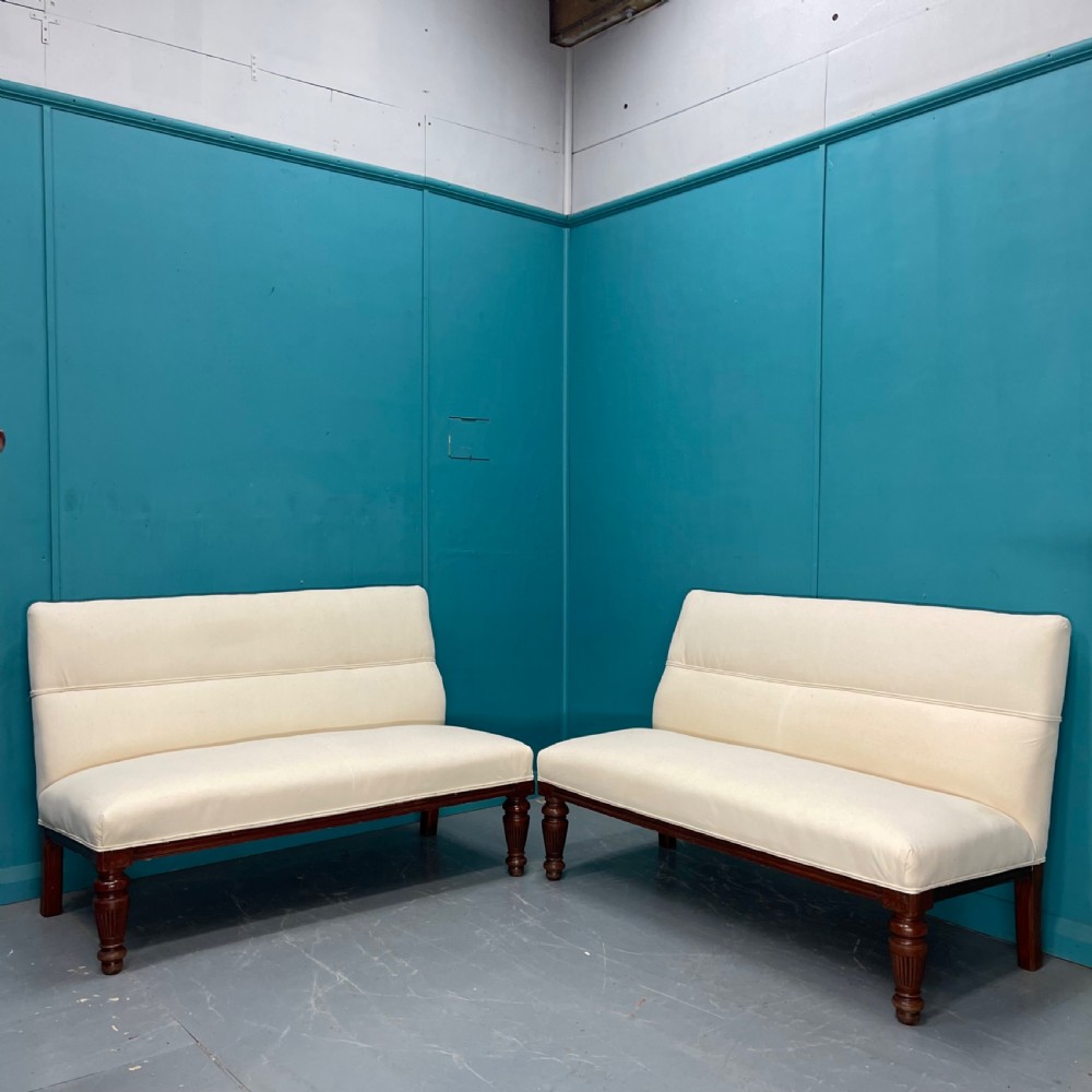 Pair of 19th century window seats in French linen