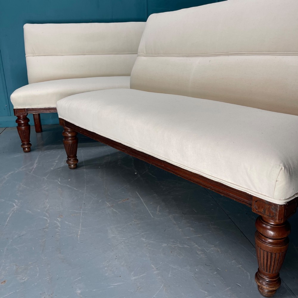 Pair of 19th century window seats in French linen View V