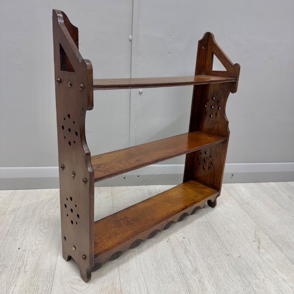 Arts and Crafts oak hanging shelves View II