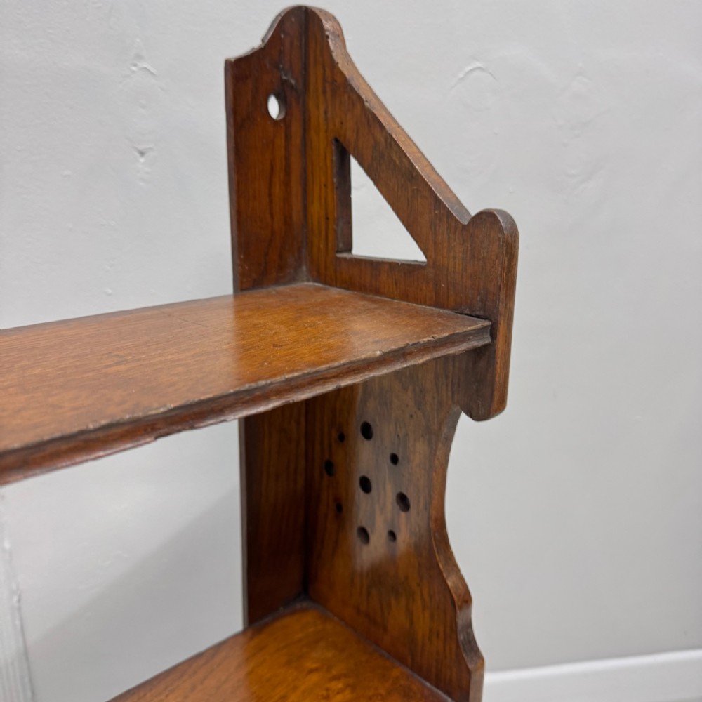 Arts and Crafts oak hanging shelves View III