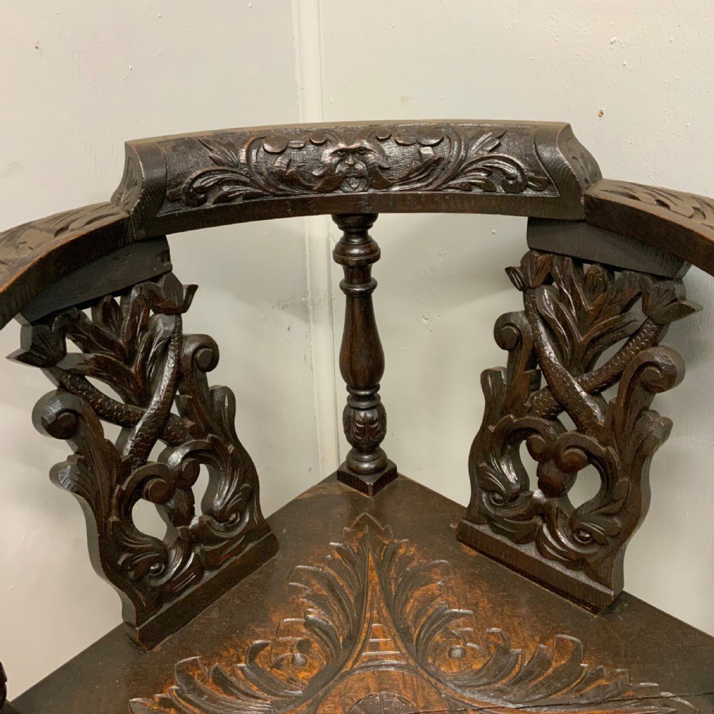 Victorian Gothic carved oak corner chair View V