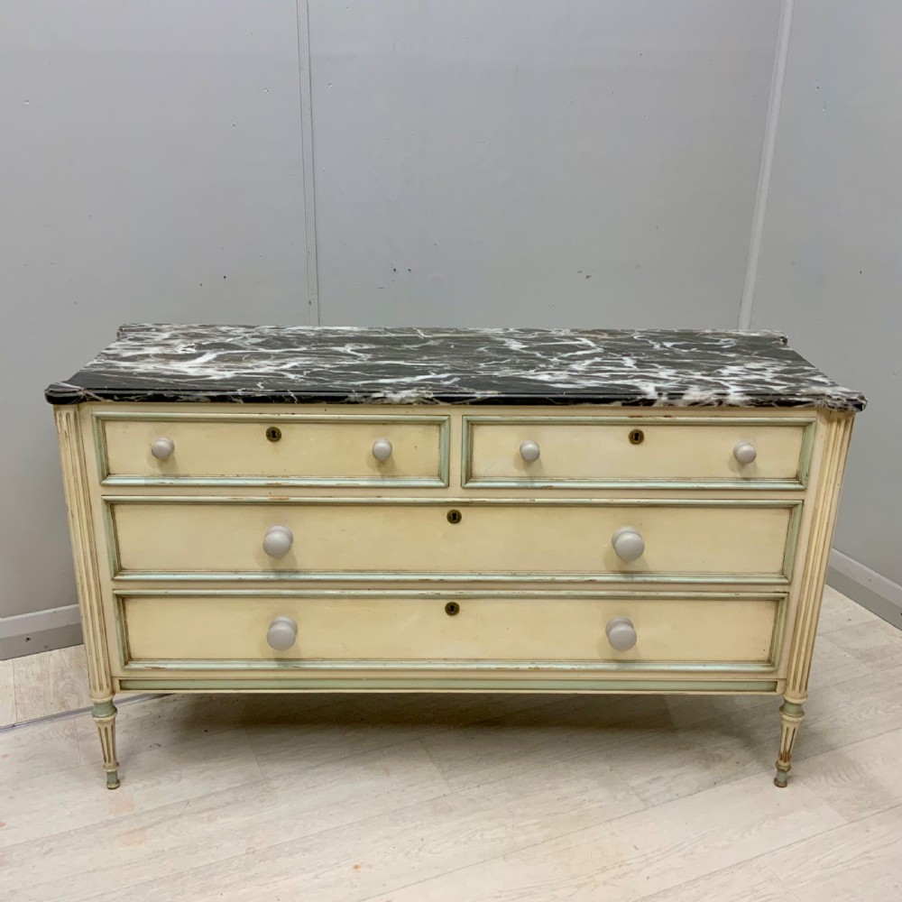 French painted marble top chest of drawers 