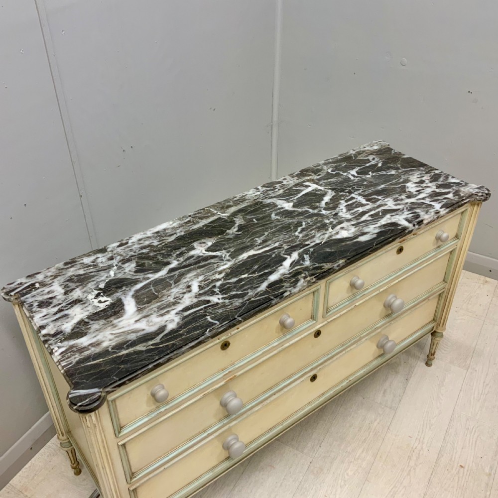 French painted marble top chest of drawers  View III