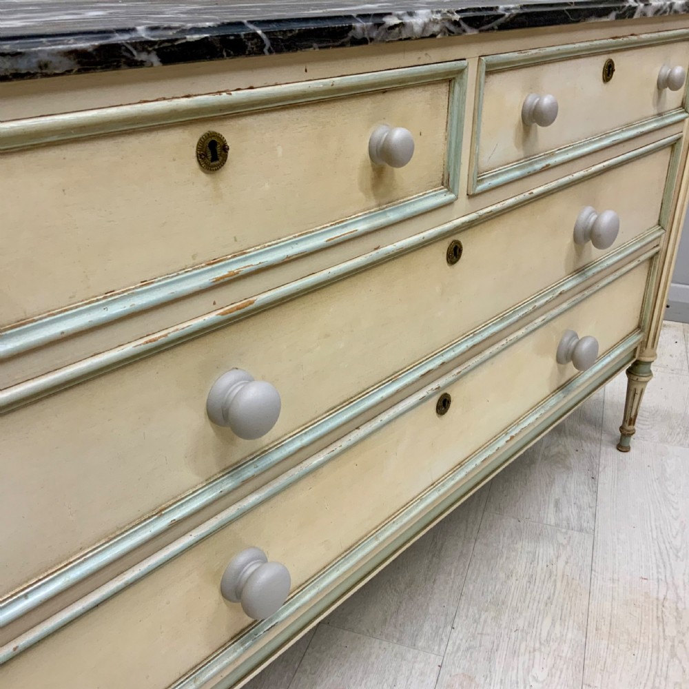 French painted marble top chest of drawers  View V