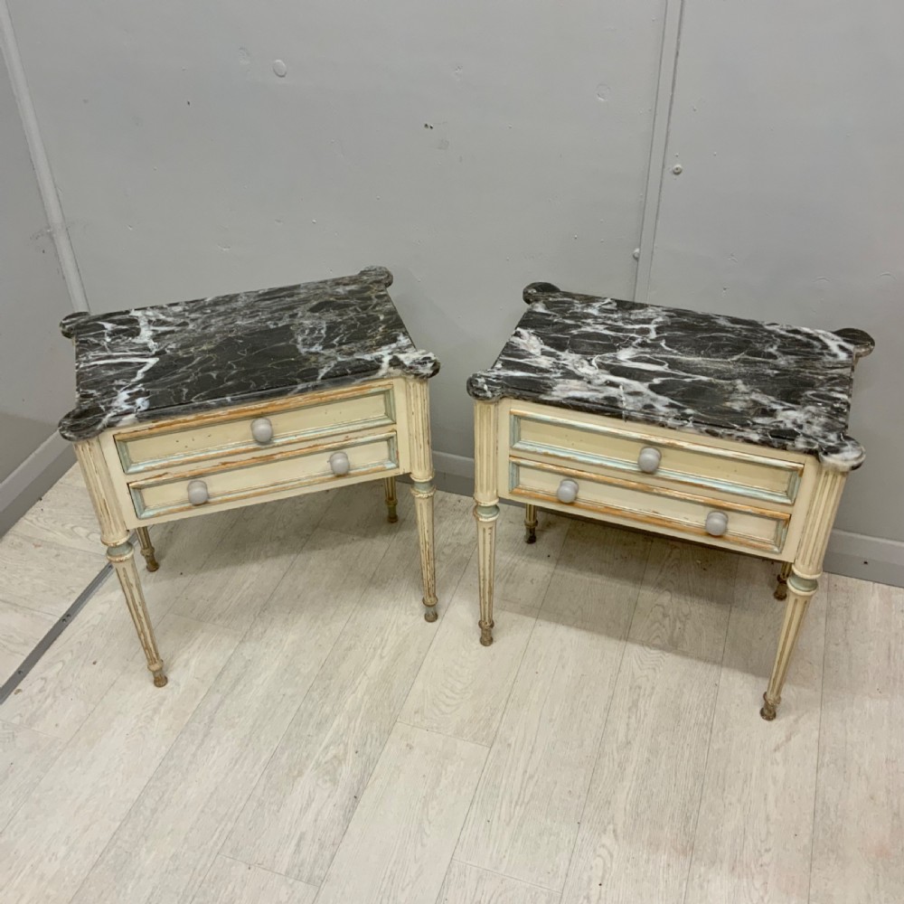 Pair of French marble top bedside tables View II