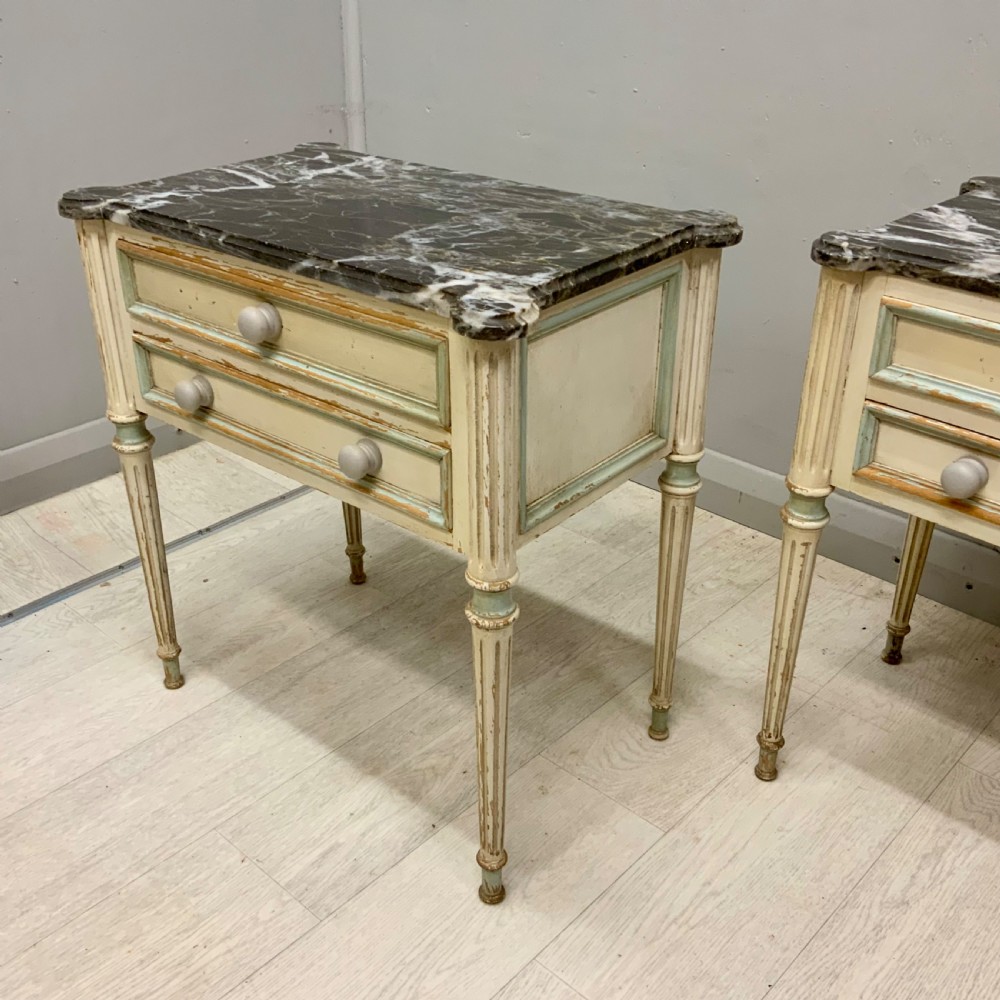 Pair of French marble top bedside tables View III