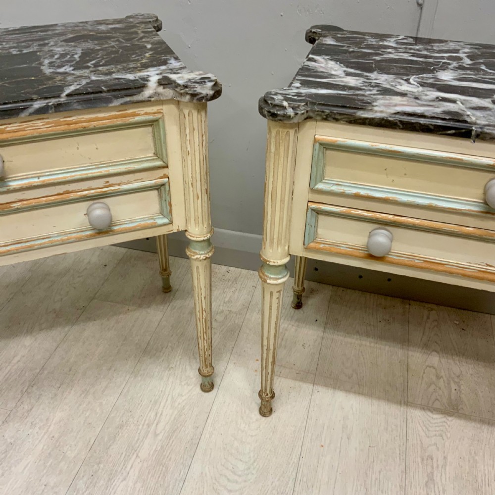 Pair of French marble top bedside tables View IV