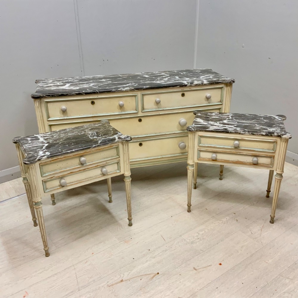 Pair of French marble top bedside tables View VI