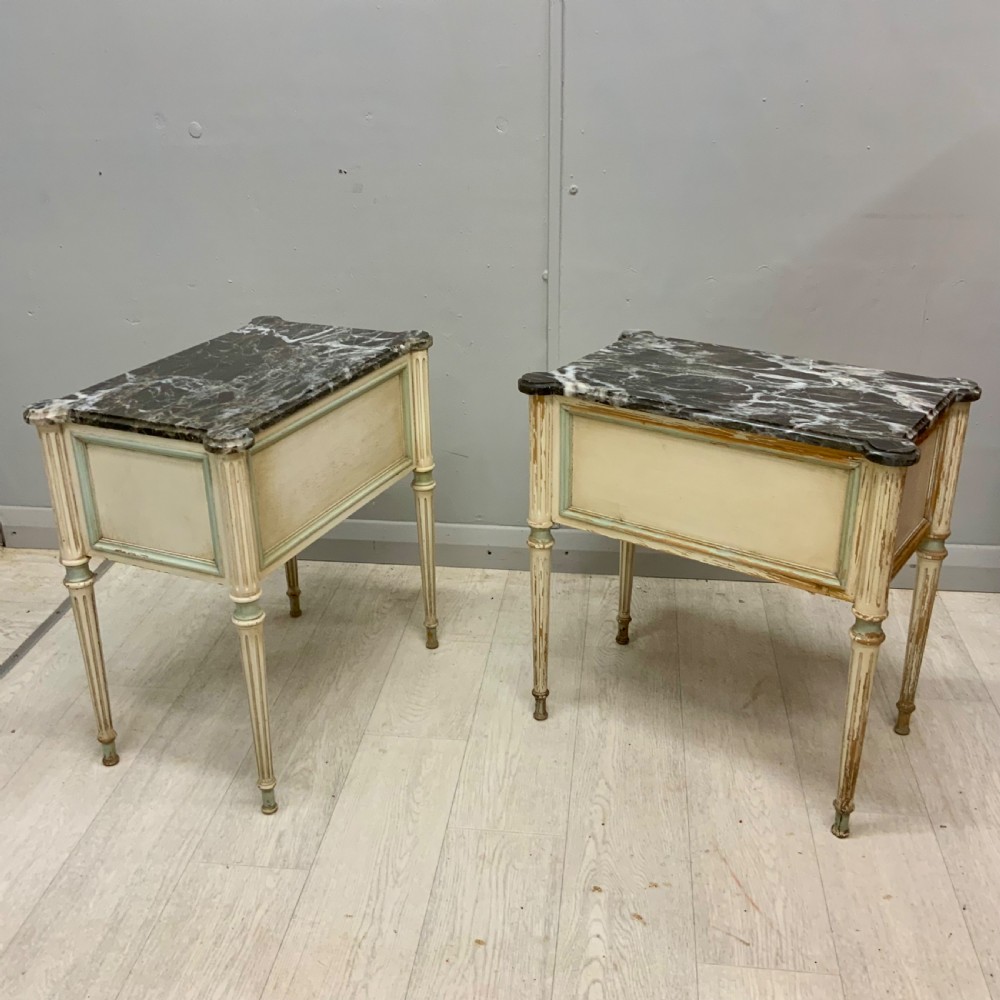 Pair of French marble top bedside tables View VII