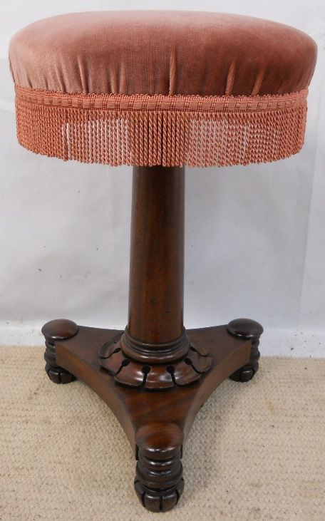 Victorian Mahogany Pedestal Base Upholstered Revolving Top Piano Stool