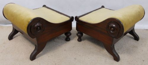 Pair Victorian Mahogany Framed Upholstered Footstools