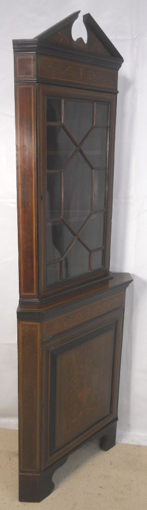 Edwardian Inlaid Mahogany Standing Corner Cupboard