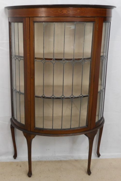 Edwardian Inlaid Mahogany Bowfront China Display Cabinet