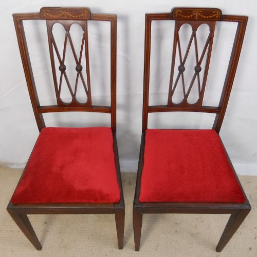 Pair Edwardian Inlaid Mahogany Salon Chairs