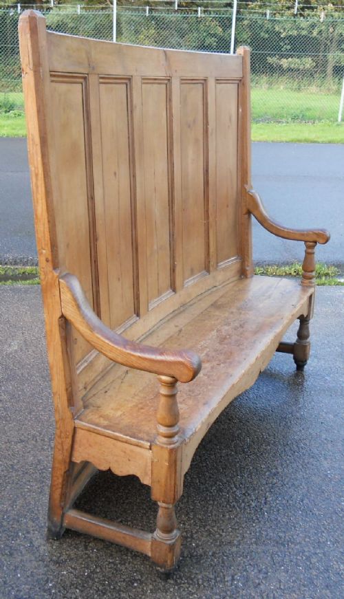 Georgian Pine Curved Back Panelled Tavern Settle