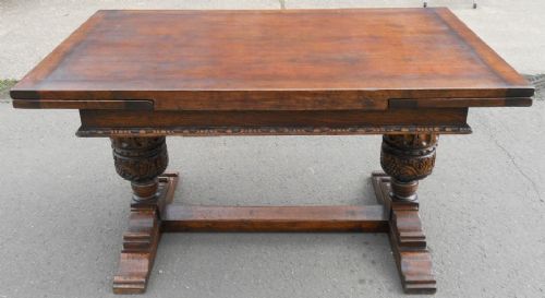 Large Carved Oak Extending Dining Table to Seat Eight