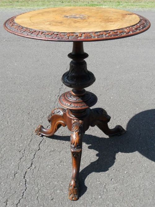 Victorian Carved Walnut Tripod Occasional Table