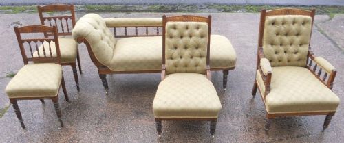 fig 1. Edwardian Walnut Drawing Room Suite with Liberty Fabric Covering