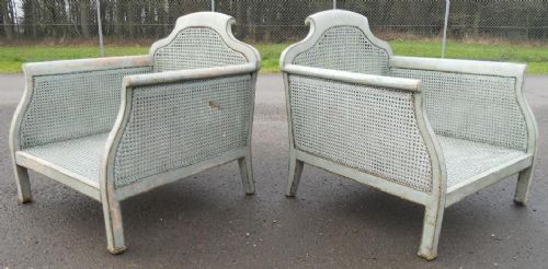 Pair Painted Bergere Armchairs