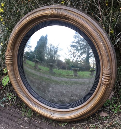 Regency Large Gilt Frame Convex Mirror