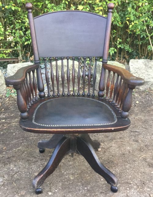 Edwardian Oak Swivel Office Reclining Armchair