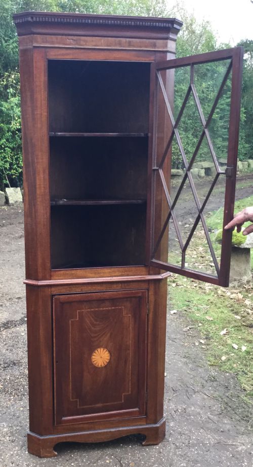 EDWARDIAN INLAID MAHOGANY STANDING CORNER CUPBOARD - ADDITIONAL PHOTO 2