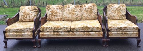 Three Piece Walnut Framed Lounge Suite