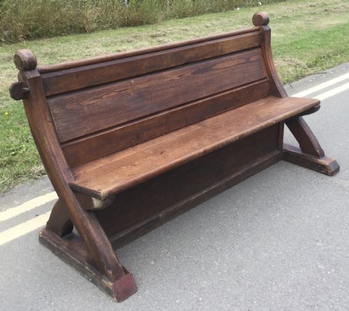 VICTORIAN PITCH PINE GOTHIC CHURCH BENCH - ADDITIONAL PHOTO 1