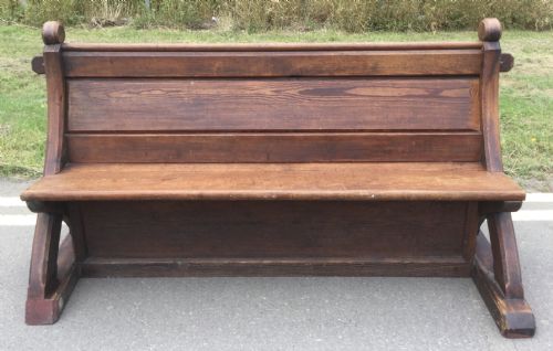 VICTORIAN PITCH PINE GOTHIC CHURCH BENCH - ADDITIONAL PHOTO 2