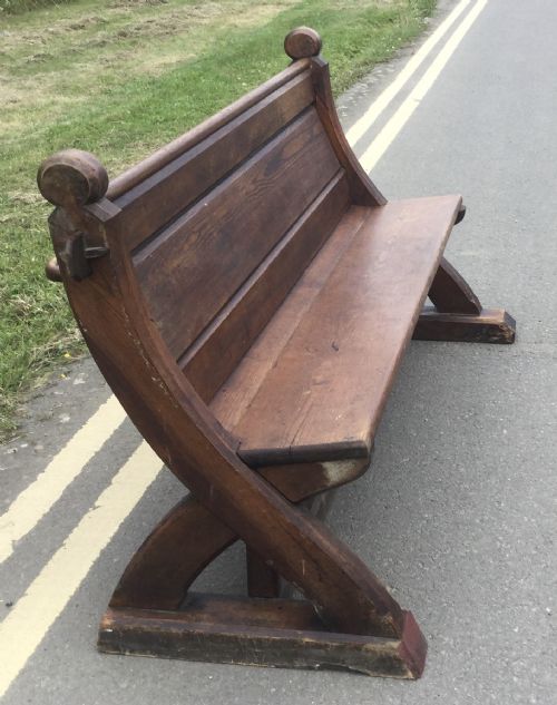 VICTORIAN PITCH PINE GOTHIC CHURCH BENCH - ADDITIONAL PHOTO 3