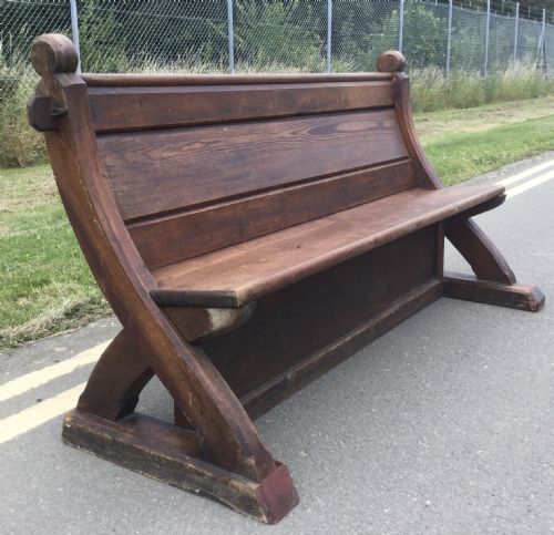 VICTORIAN PITCH PINE GOTHIC CHURCH BENCH - ADDITIONAL PHOTO 4