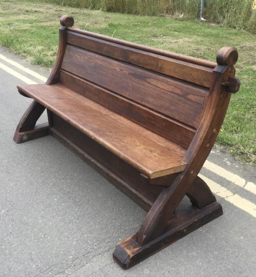 VICTORIAN PITCH PINE GOTHIC CHURCH BENCH - ADDITIONAL PHOTO 5