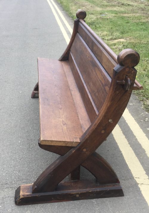 VICTORIAN PITCH PINE GOTHIC CHURCH BENCH - ADDITIONAL PHOTO 6