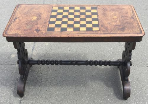 VICTORIAN INLAID WALNUT CHESS TOP TABLE - ADDITIONAL PHOTO 1