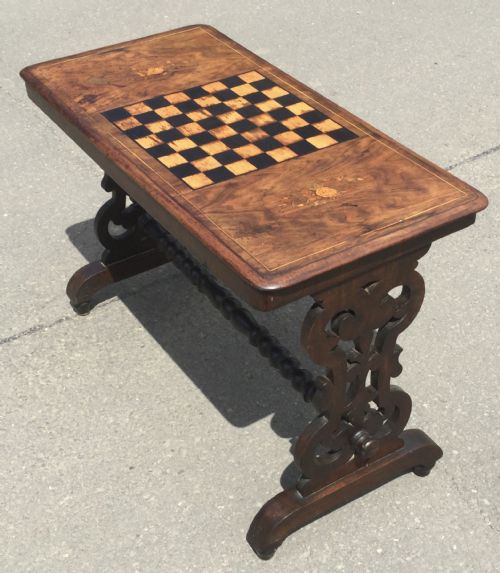 VICTORIAN INLAID WALNUT CHESS TOP TABLE - ADDITIONAL PHOTO 3