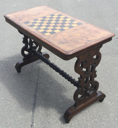 VICTORIAN INLAID WALNUT CHESS TOP TABLE - ADDITIONAL PHOTO 5