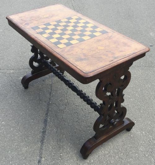 VICTORIAN INLAID WALNUT CHESS TOP TABLE - ADDITIONAL PHOTO 6
