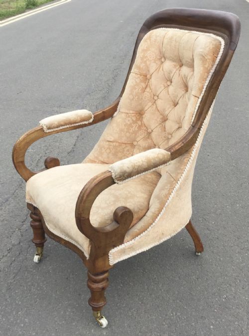 VICTORIAN MAHOGANY OPEN ARM FIRESIDE ARMCHAIR - ADDITIONAL PHOTO 1