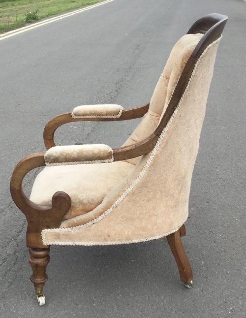 VICTORIAN MAHOGANY OPEN ARM FIRESIDE ARMCHAIR - ADDITIONAL PHOTO 2