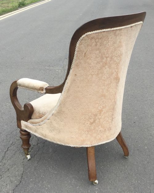 VICTORIAN MAHOGANY OPEN ARM FIRESIDE ARMCHAIR - ADDITIONAL PHOTO 3