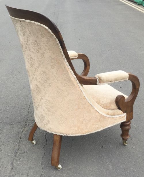 VICTORIAN MAHOGANY OPEN ARM FIRESIDE ARMCHAIR - ADDITIONAL PHOTO 5