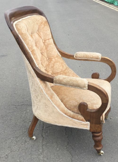 VICTORIAN MAHOGANY OPEN ARM FIRESIDE ARMCHAIR - ADDITIONAL PHOTO 6