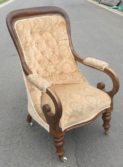 VICTORIAN MAHOGANY OPEN ARM FIRESIDE ARMCHAIR - ADDITIONAL PHOTO 7