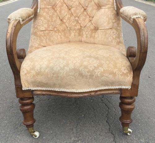 VICTORIAN MAHOGANY OPEN ARM FIRESIDE ARMCHAIR - ADDITIONAL PHOTO 9