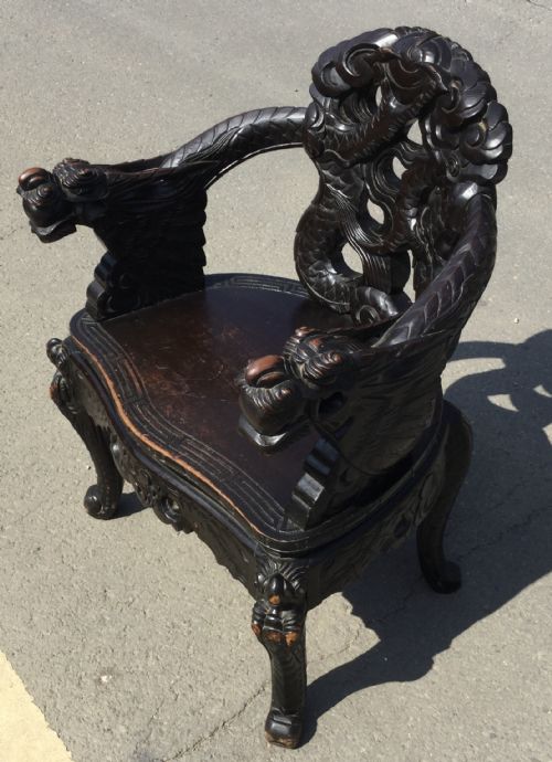 ORIENTAL CARVED HARDWOOD ARMCHAIR - ADDITIONAL PHOTO 1